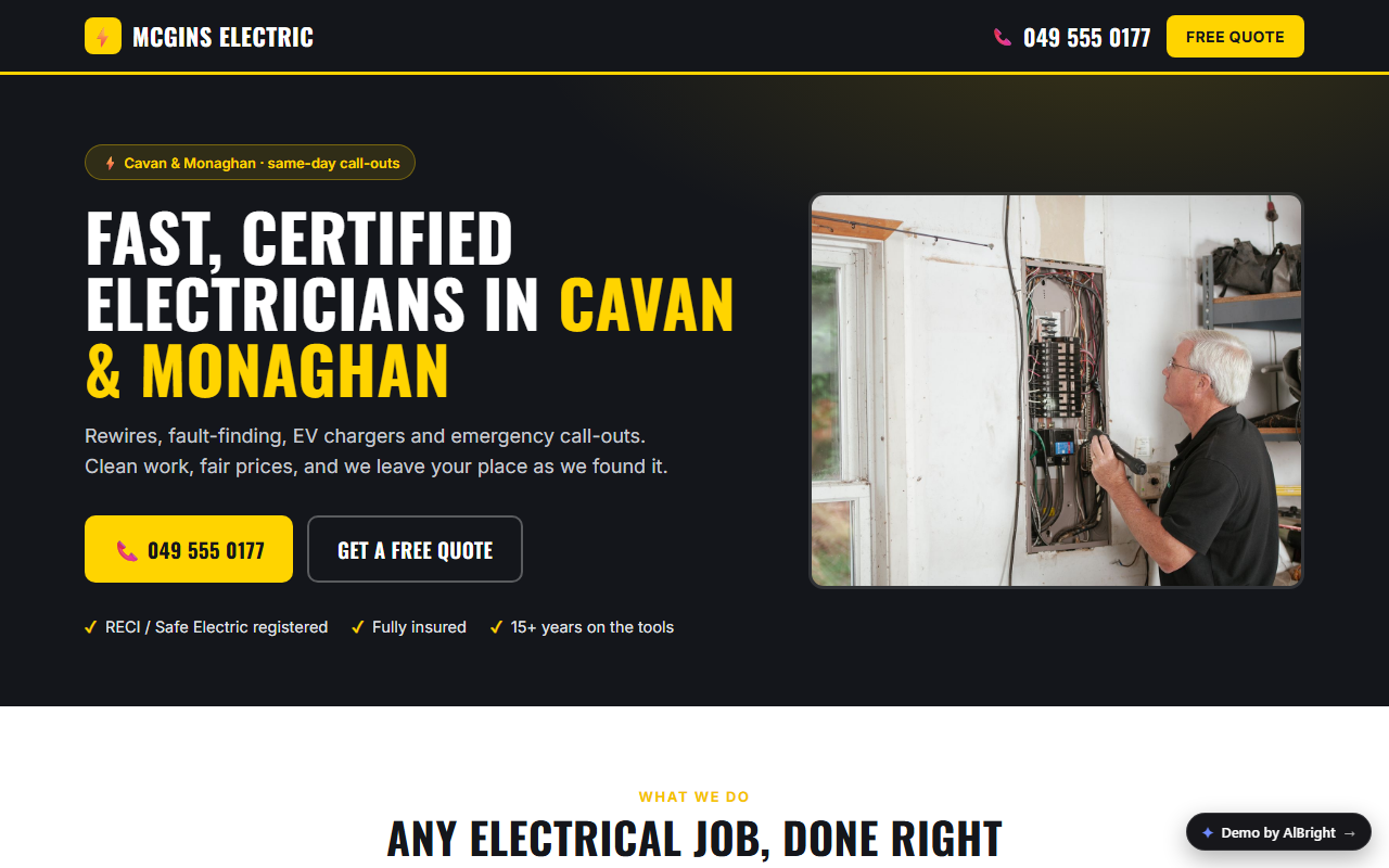 McGins Electric — Landing page + Google Ads