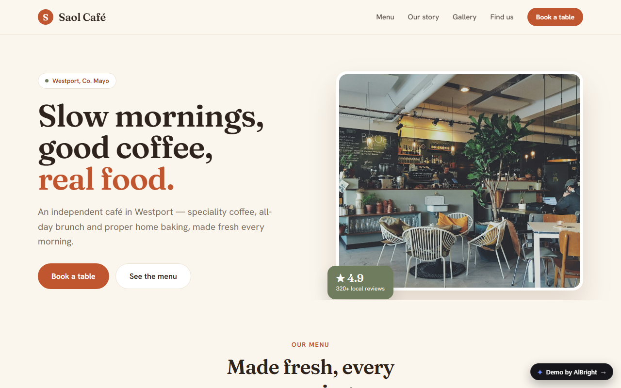Saol Café — Website + bookings